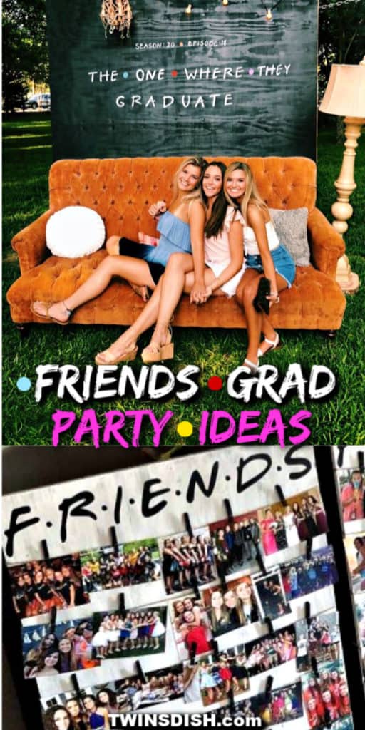 Friends tv show themed photo party backdrop and picture display Graduation Party ideas. Easy DIY Graduation Party Decoration Ideas for any budget indoor and outdoor.