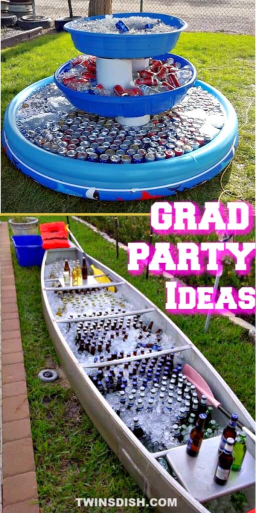 Graduation party ideas for high school and college, boys and girls. Tips and DIY for outdoor and indoor food, snacks, decorations, bar, pictures, and cap decorations on a budget.