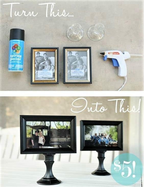 Graduation Party centerpieces using black dollar store frame and candlestick