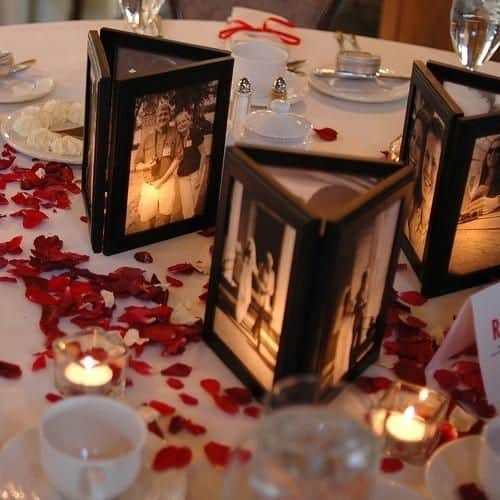 Graduation Party Centerpieces votive using black dollar store photo frames