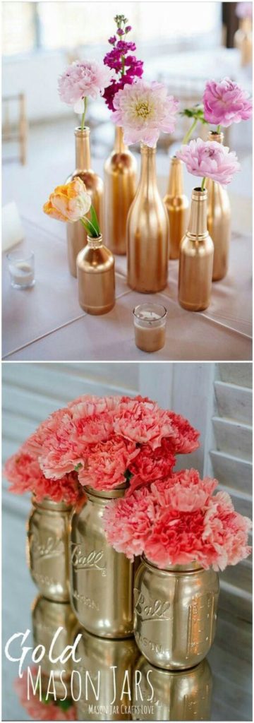 Graduation Party Centerpieces Gold Mason Jar and Bottles