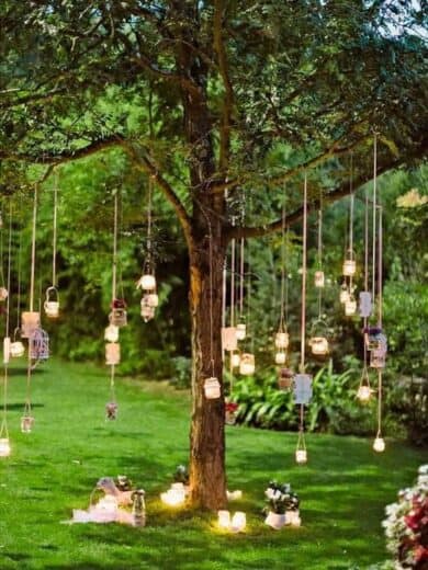 Grad Party Tree hanging mason jar lights