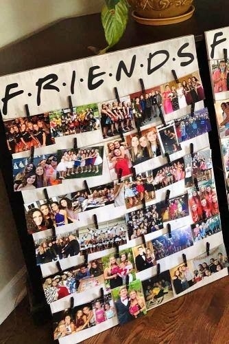 Friends photo board using clothes pins. Easy DIY Graduation Party Decor Ideas using Pictures.