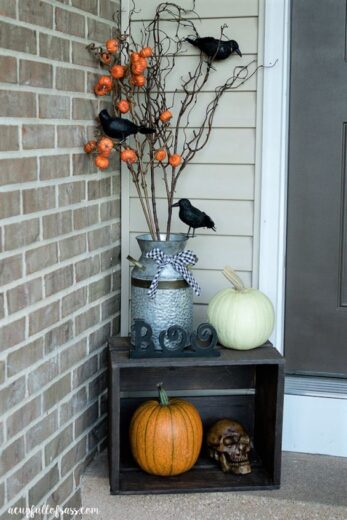 Halloween Fall Wood Crate on Front Porch