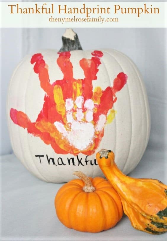 Thankful Hand Print Pumpkin kids gift idea to Grandparents