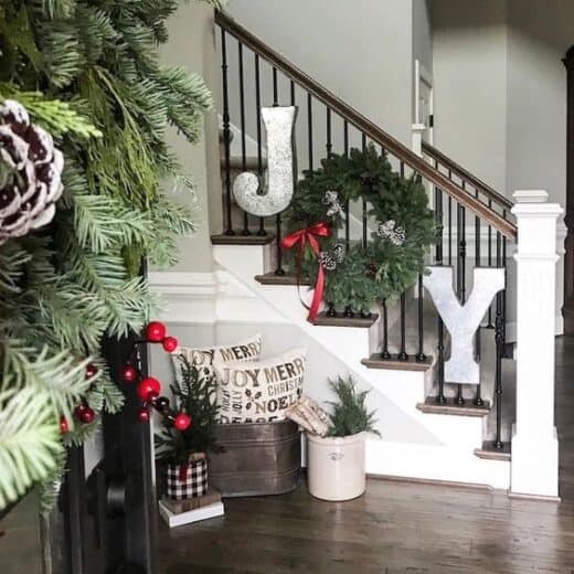 Farmhouse Joy Staircase Christmas Decor Idea