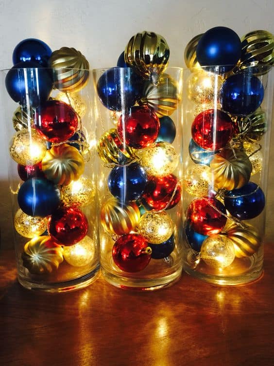 Easy 4th of July party ideas using Christmas Ornaments and lights. On a Budget centerpiece or lighting.