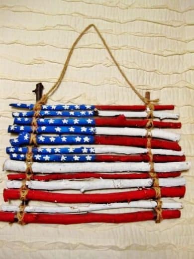 Easy DIY stick flag craft. 4th of July party ideas and kids craft.