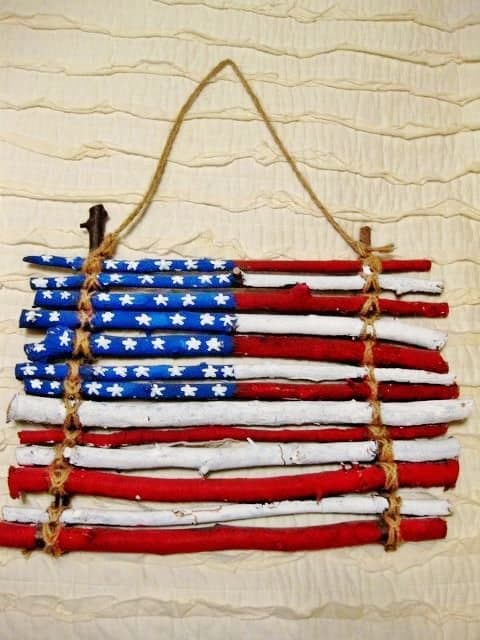 Easy DIY stick flag 4th of July party idea and decoration kids craft.