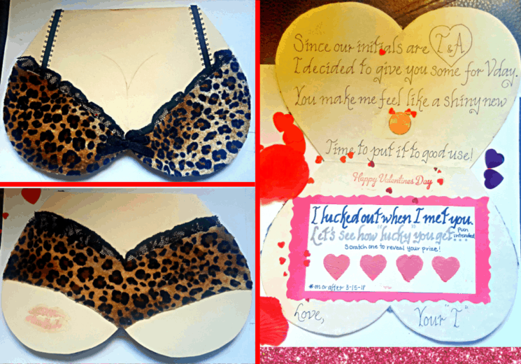 Easy DIY Lingerie Valentines Day Card for him with DIY lotto scratchers, can also be made for Galentines Day, Bachelorette, Anniversay, and Birthday.