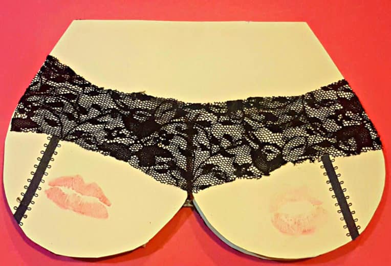 Easy DIY Lingerie Valentines Day Card for him with DIY lotto scratchers, is better than store bought. Made of old pajamas and lace, perfect for a long distance relationship, Anniversary, or even Birthday.