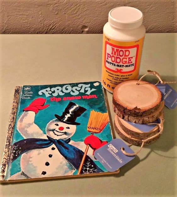 DIY Wooden Christmas Ornament using Little Golden Books