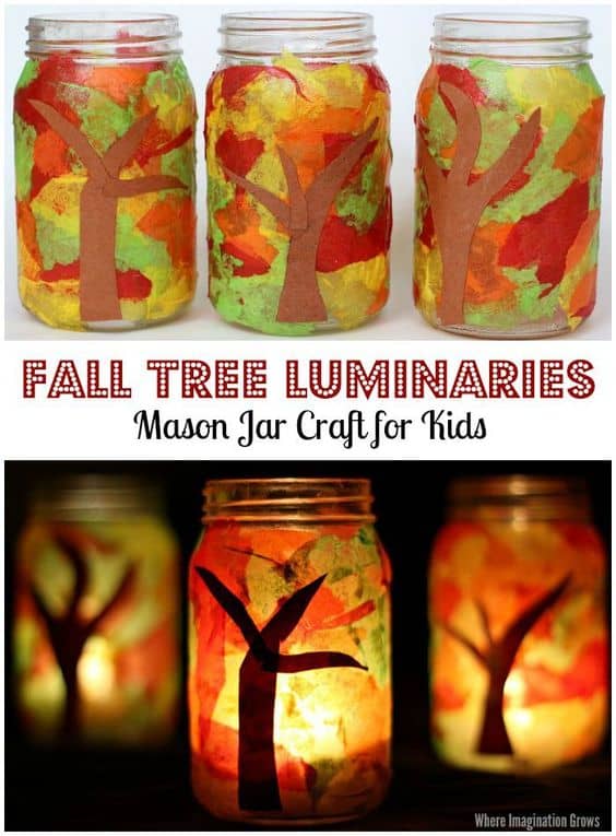 Fall Tree Mason Jar Luminaries Kids Crafts