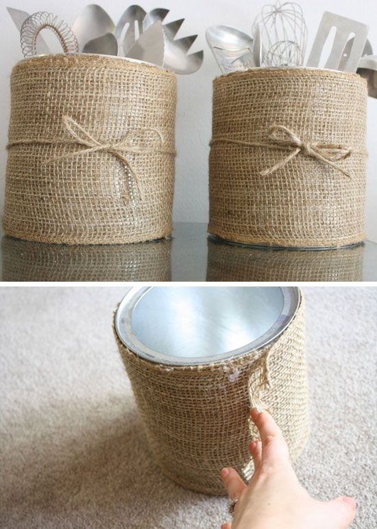 Easy DIY Burlap kitchen canister Mothers Day craft. A great rustic farm house kitchen organization and decor gift idea you can do for Mom's, GrandMa, or Grauntie on a budget.