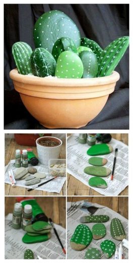 Easy DIY Painted Rock Cactus Garden craft gift idea for Fathers day