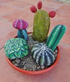 Easy DIY Stone cactus plant Mothers Day crafts kids can make. A great Summer garden gift idea you can do for Mom's, GrandMother, or Grauntie on a budget.