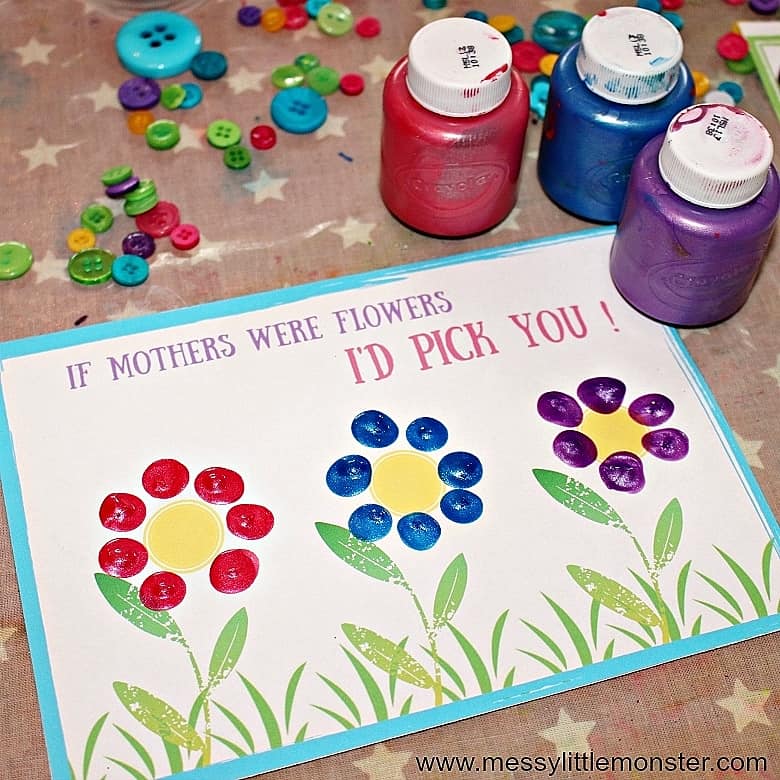 Easy DIY Fingerprint Flower Card. Great DIY Mother's Day craft gift kids can make for Mom or GrandMa