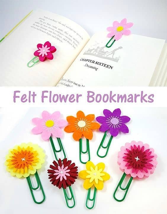 Easy DIY Felt flower bookmark Kids can make for Mothers Day. A great gift idea.