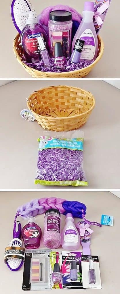 Easy DIY Dollar Tree Spa set gift basket ideas for Mom or family. DIY Mother's Day craft gift idea kids can make for Mom or GrandMa on a budget. Also a great Christmas gift.