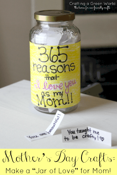 Easy DIY Jar of Love Kids can make for Mothers Day. A great last minute gift idea on a budget and costs nothing.