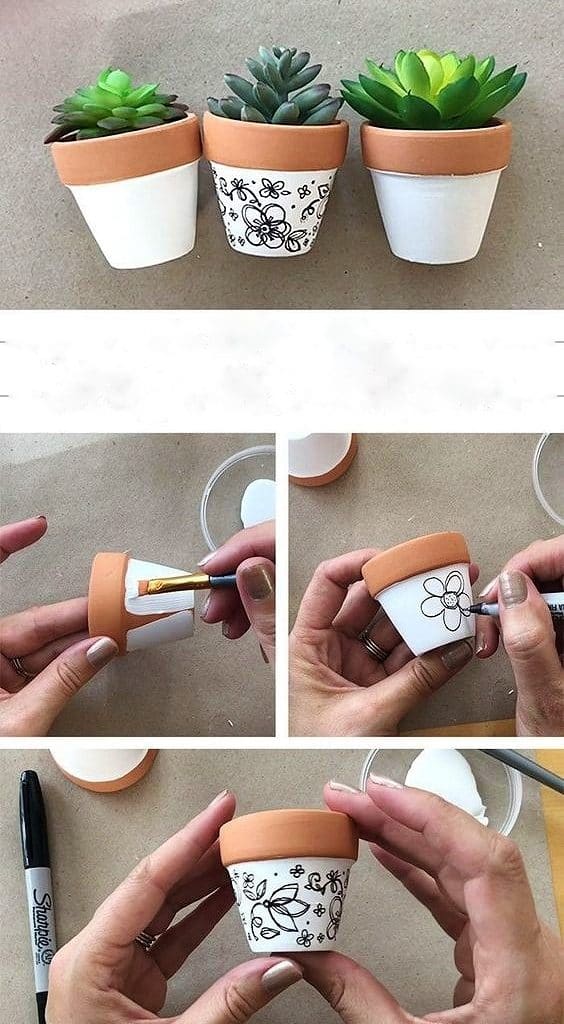 Easy DIY Sharpie mini Flower Pot Idea Kids can make for Mothers Day. A great last minute gift idea you an do in 15 minutes for Mom's, GrandMother, or Grauntie. On a budget idea