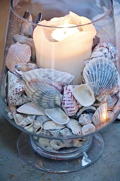 Easy DIY Seashell Coastal Style Candle Votive Mothers Day craft kids can make. A great White Beach decor gift idea you can do for Mom's, GrandMother, or Grauntie on a budget. Can even be used as a Wedding center piece.