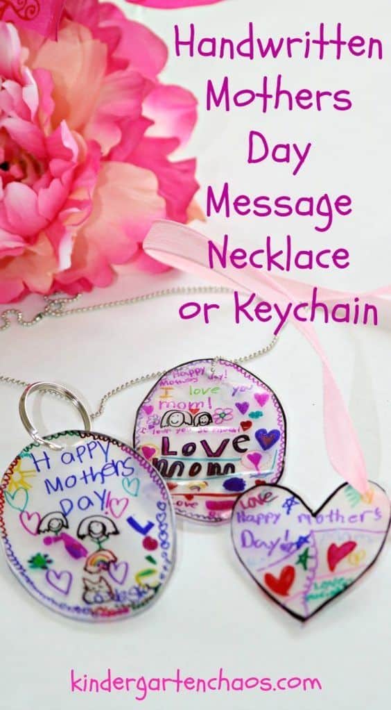 Easy DIY Shrinkie Dink necklace or keychain kids can make for Mother's day. A keepsake gift idea with a sentimental message written for mom. Can also be made for Father's Day.