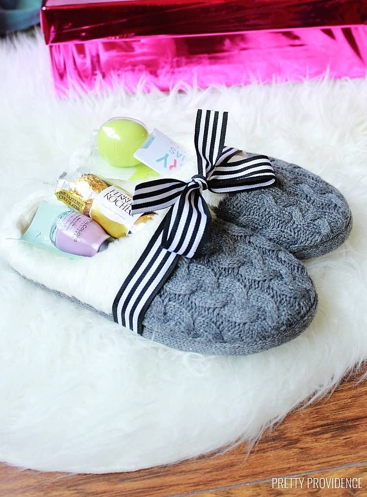 Easy DIY Slipper Gift Idea. Great DIY Mother's Day craft gift idea kids can make for Mom or GrandMa on a budget. Also makes a great Christmas gift.