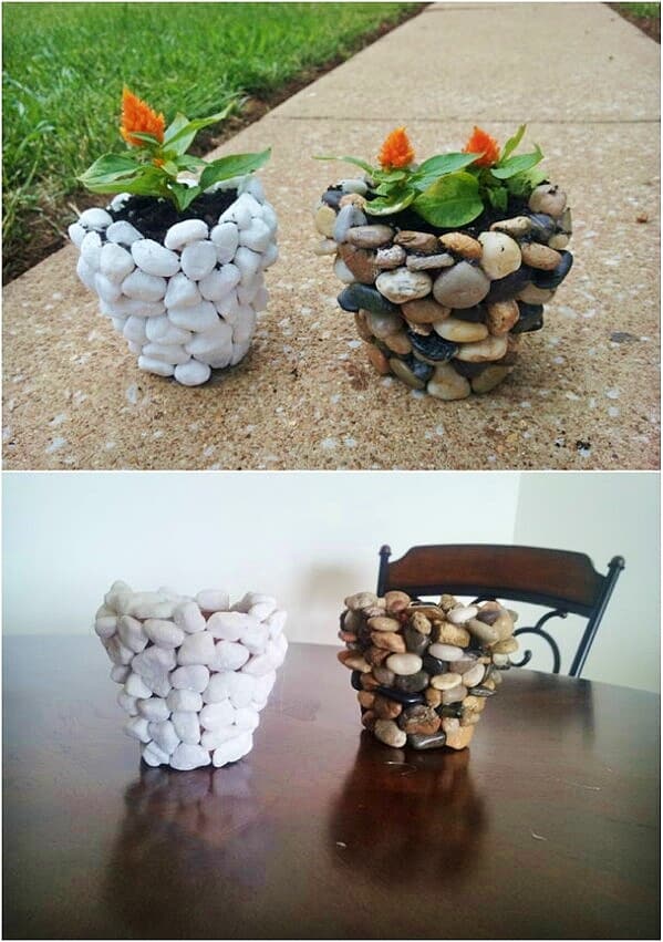 Easy DIY Stone Flower Pot Mothers Day crafts kids can make. A great rustic gift idea you an do for Mom's, GrandMother, or Grauntie on a budget.