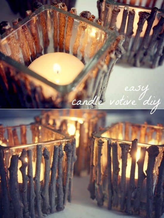 Easy DIY Twig Stick Votive Mothers Day craft kids can make. A great rustic farm house Home Decor gift idea you can do for Mom's, GrandMa, or Grauntie on a budget.