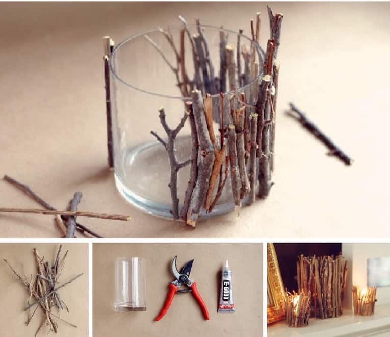 Easy DIY Twig Stick Votive Mothers Day craft kids can make. A great rustic farm house Home Decor gift idea you can do for Mom's, GrandMa, or Grauntie on a budget.