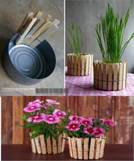 Easy DIY Mother's Day gift tuna can flower pot clothespin