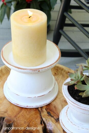 Easy DIY Mother's Day tiered clay pot candle display gift idea