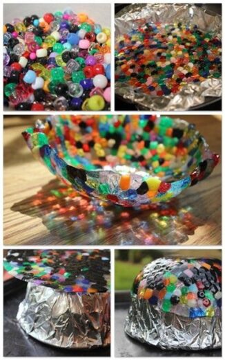 Easy DIY Sun Catching bowl Made of Beads Kids can make for Mothers Day. A unique gift basket idea all of the kids can pitch in for