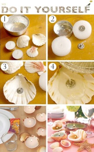 Easy DIY Seashell Tealight Candle Mothers Day craft kids can make. A great Nautical Home Decor gift idea you can do for Mom's, for GrandMother, or Grauntie on a budget.