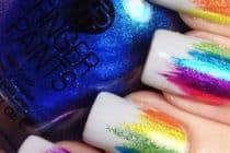 Use different color highlighters over glitter nailpolish to do this nail art hack, great for unicorn nails, rainbow nails, back to school, St Pattys Day, easy DIY Nail Design ideas