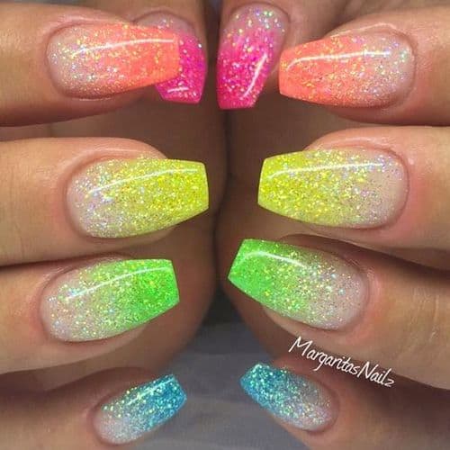 Use Sharpie Highlighters over glitter nail polish to create this look in minutes, the best nail polish hack for nail art, great for easter nails, back to school, unicorn nails nail design