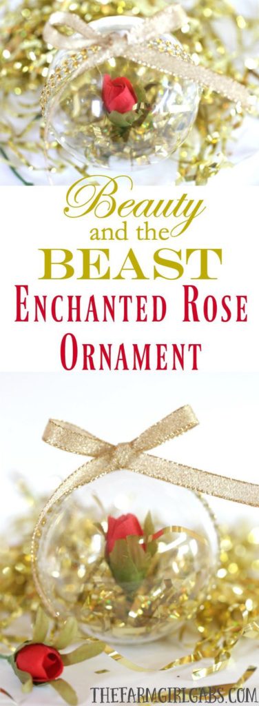 Easy DIY Beauty and the Beast Enchanted Rose Ornament Christmas craft and gift idea.