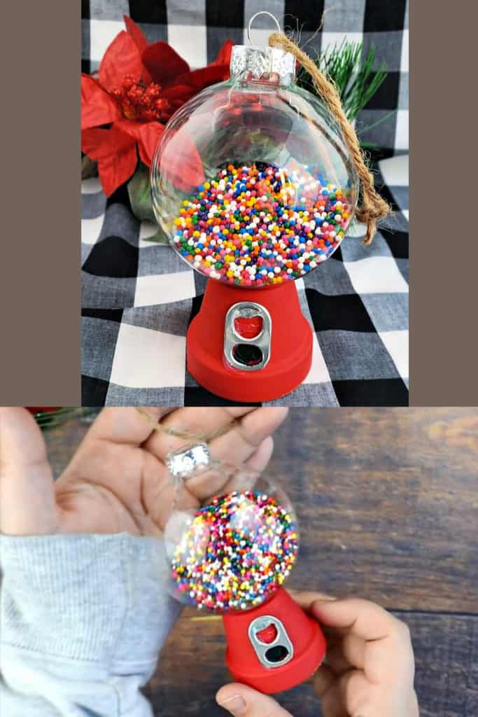 DIY Gumball Machine ornaments. Easy Christmas crafts or gift idea for kids to make. Cute Cheap Christmas tree idea and decorations for adults using dollar store items.