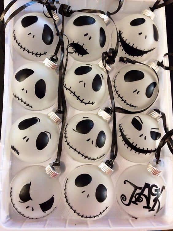 Easy DIY Nightmare Before Christmas Decorations That Will Look Store Bought. Replicate these Etsy ornaments yourself using a sharpie or cricut machine.