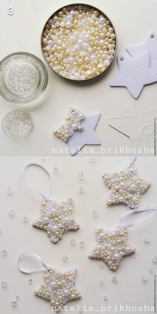 Easy DIY Pearl Star Christmas Ornament craft and gift idea.