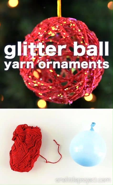 DIY Farmhouse Glam Glitter ball yarn ornament