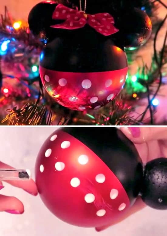 Easy DIY Minnie Mouse Disney Ornament That Looks Store Bought. Perfect for a gift or to keep for yourself. Can be easily customized.