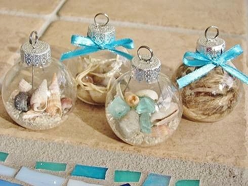 Easy DIY Glass Ball, Beach, Ornament for a beach themed tree or Christmas decor. This is perfect for weddings, kids, Christmas ornaments for an apartment, a friends gift, teachers gift and craft.