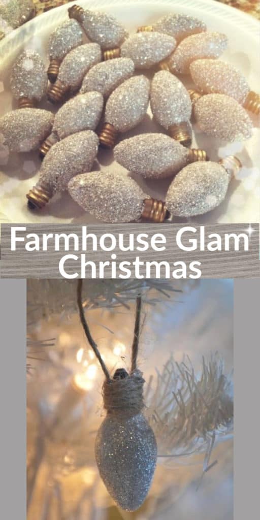 Easy DIY Rustic Farmhouse Glam Glitter Bulb Christmas Ornament That Looks Store Bought. Farmhouse Christmas tree idea and Rustic Christmas decor or gift idea for the home. 