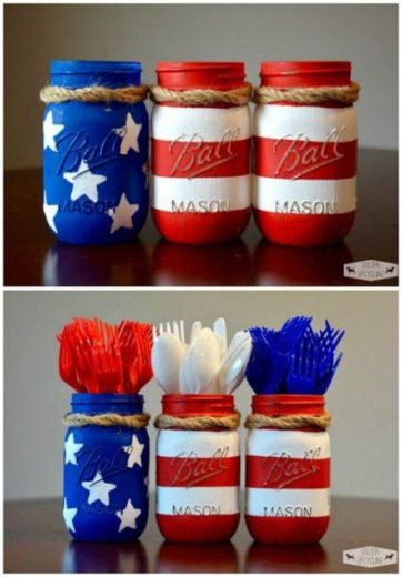 DIY painted flag Mason jar craft. Easy DIY 4th of July party ideas for Food and decorations.