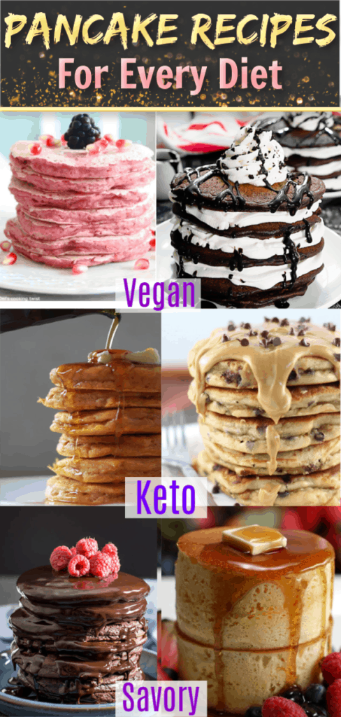 Easy Pancake Recipes for every diet including Low Carb, Keto, Vegan and Paleo. From healthy to savory and decadent chocolate, these unique pancakes make a great addition to your breakfast recipes collection 