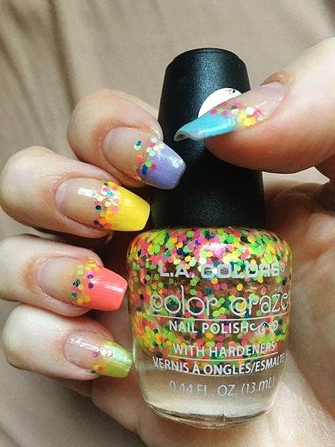 Easy French Pastel Nail Design Idea with confetti for Easter, Spring, and Summer nails. So cute.