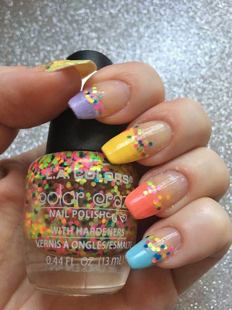 Easy French Pastel Nail Design Idea with confetti for Easter, Spring, and Summer nails. So cute.