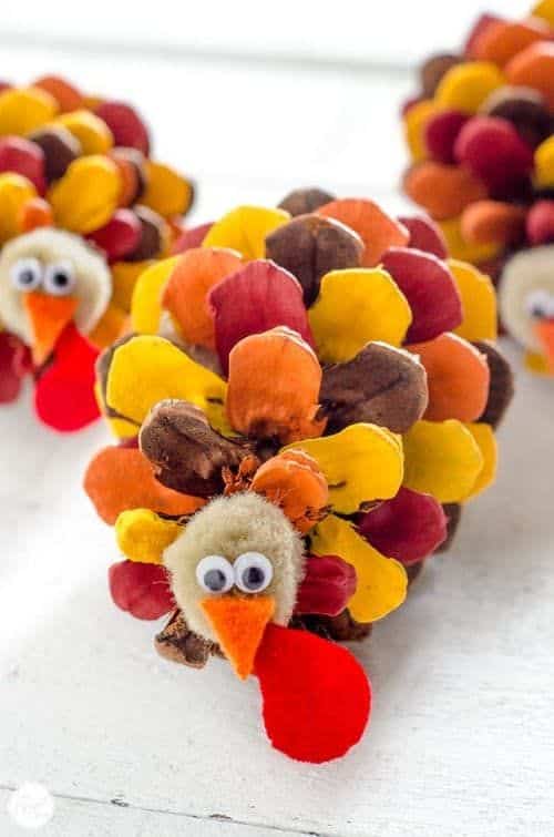 Pinecone Turkey Thanksgiving Kids Craft